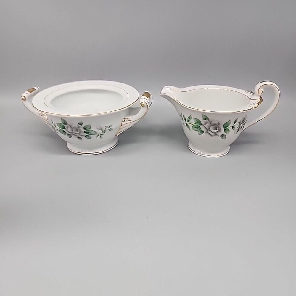 Vintage Regal China Virginia No Lid Sugar Bowl Creamer Ceramic Floral Green